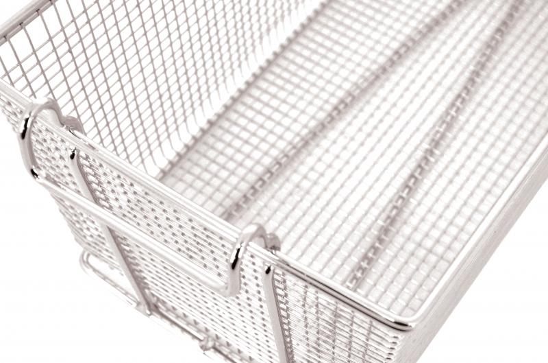 13 1/4" x 5 7/8" x 5 5/8" Nickel-Plated Iron Fryer Basket with Green Handle